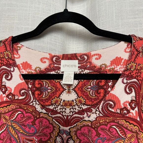 2/$30 Chicos Paisley Tunic Top Size L Colorful Boho Hippie Western Stretch - Picture 4 of 11